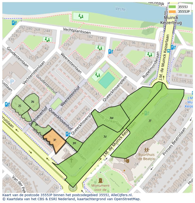 Afbeelding van het postcodegebied 3555 JP op de kaart.