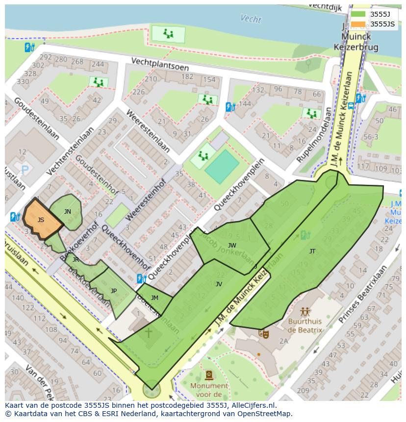 Afbeelding van het postcodegebied 3555 JS op de kaart.