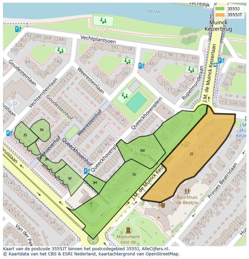 Afbeelding van het postcodegebied 3555 JT op de kaart.