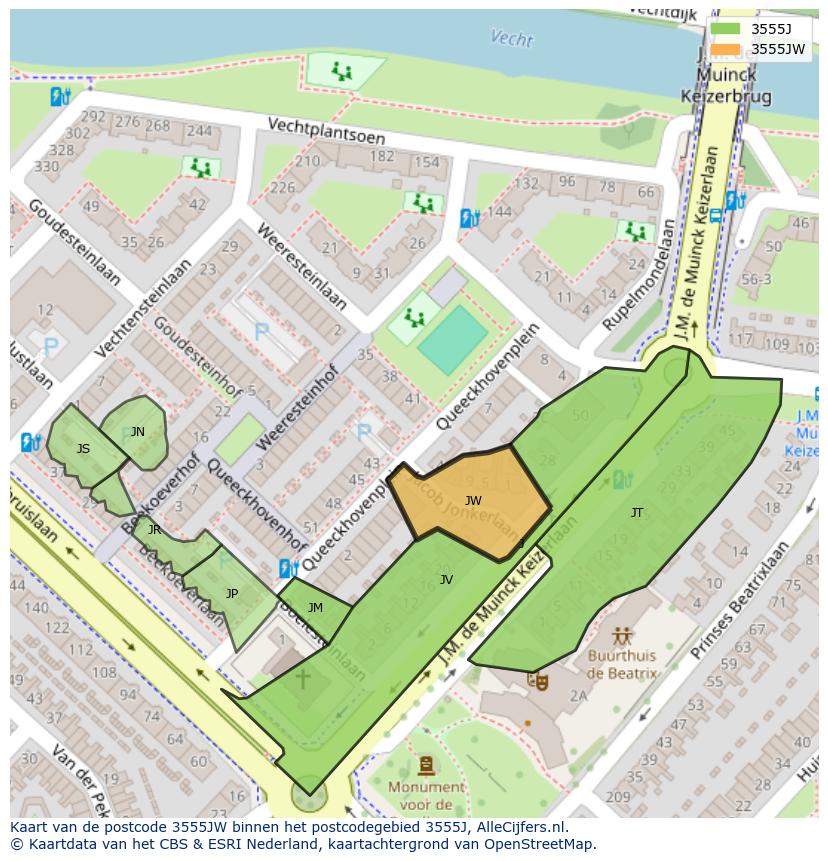Afbeelding van het postcodegebied 3555 JW op de kaart.