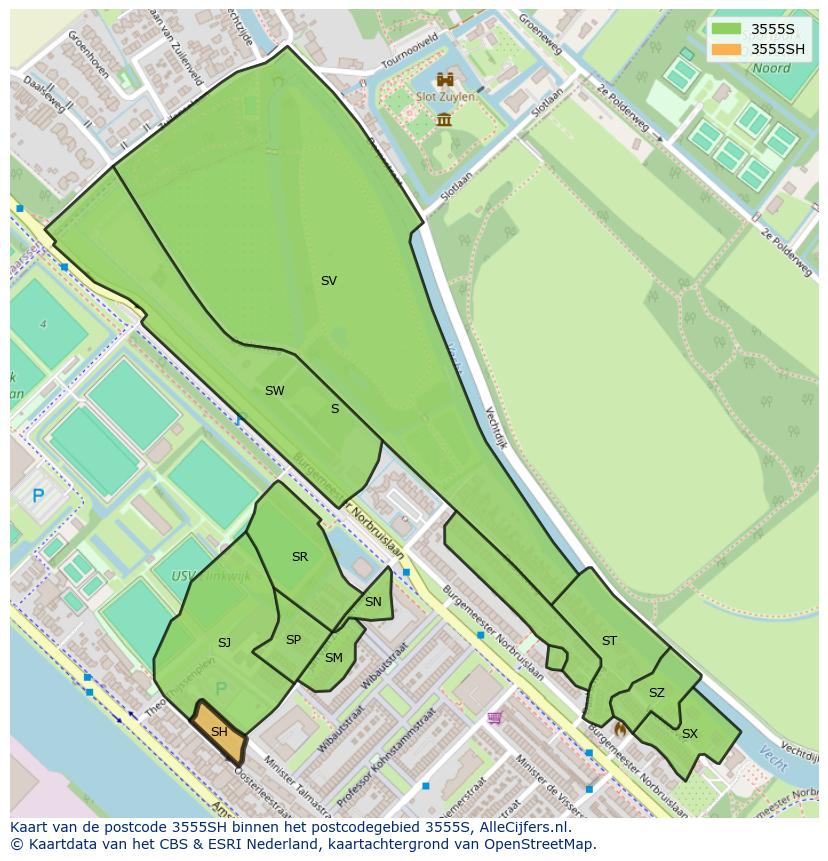 Afbeelding van het postcodegebied 3555 SH op de kaart.