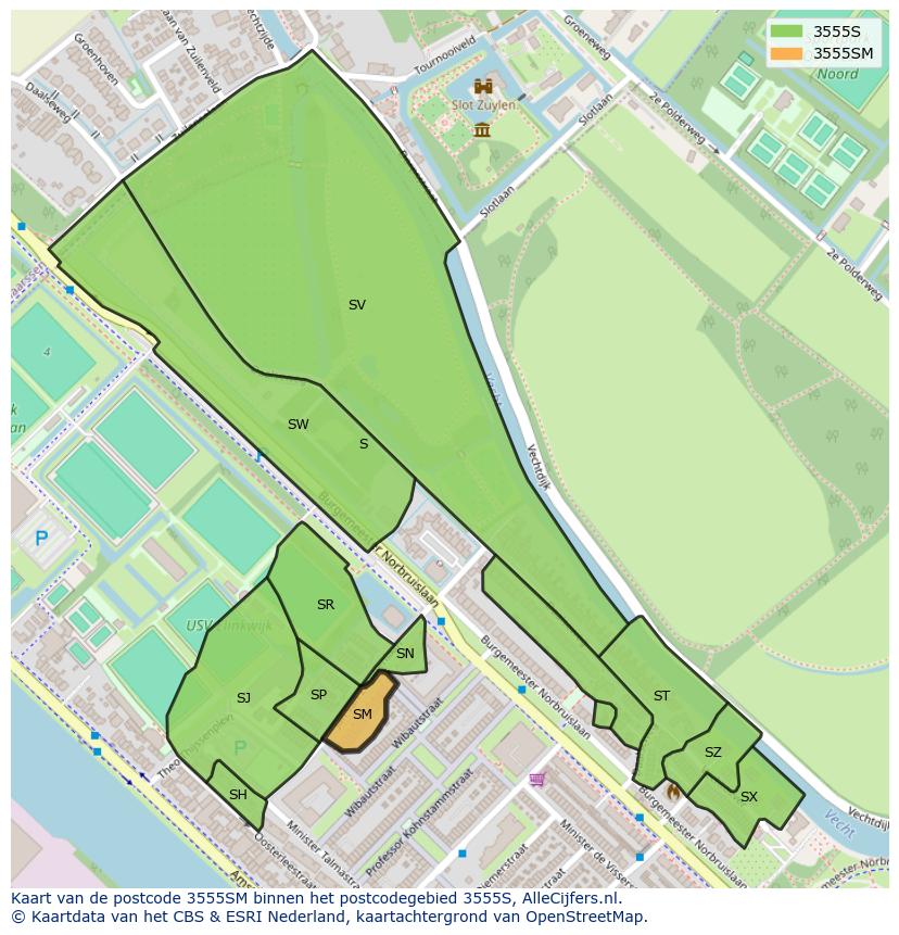 Afbeelding van het postcodegebied 3555 SM op de kaart.