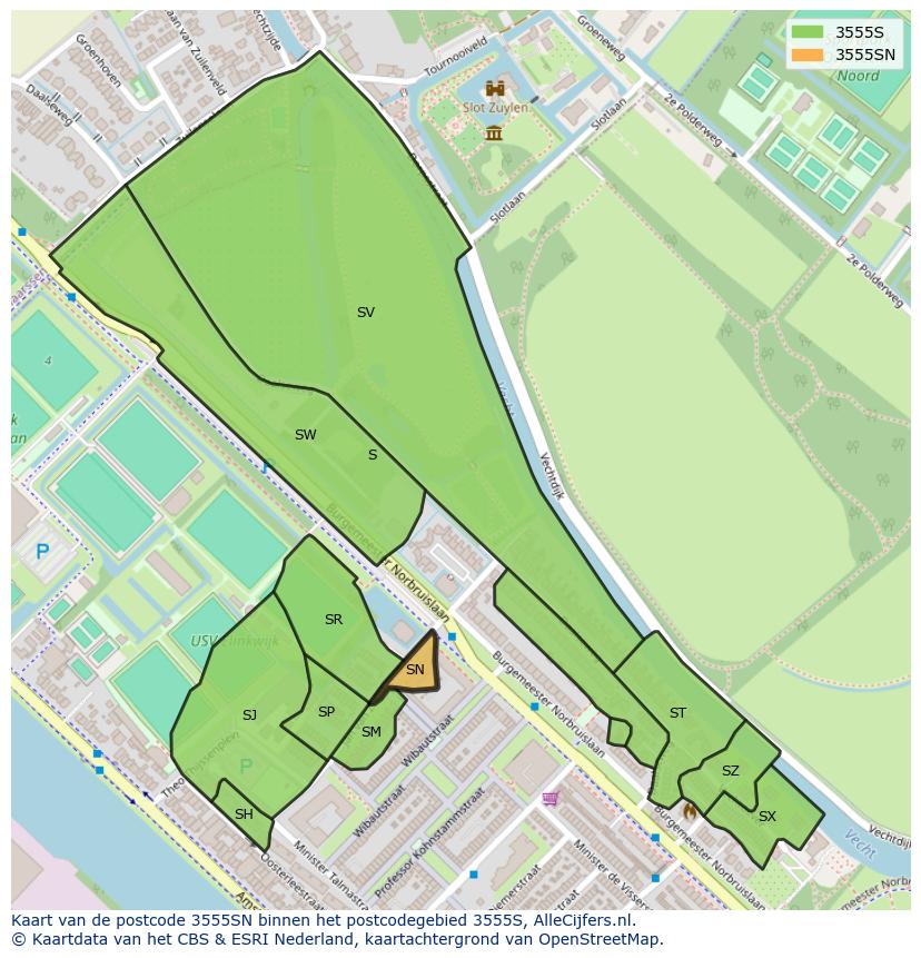 Afbeelding van het postcodegebied 3555 SN op de kaart.