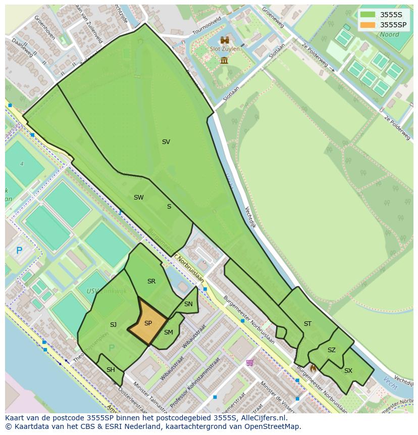 Afbeelding van het postcodegebied 3555 SP op de kaart.