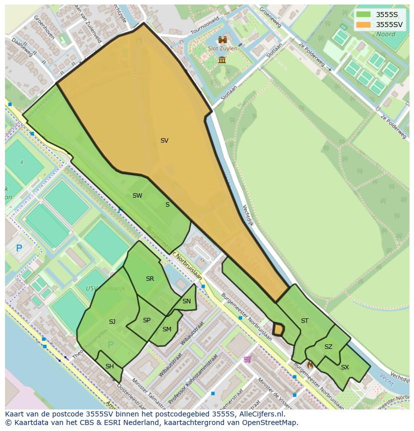 Afbeelding van het postcodegebied 3555 SV op de kaart.