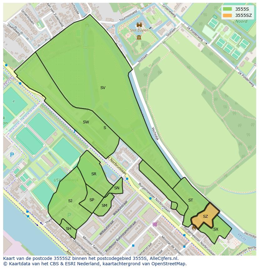 Afbeelding van het postcodegebied 3555 SZ op de kaart.