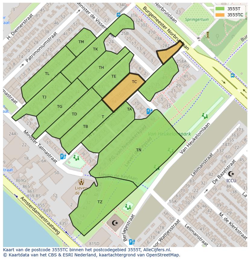 Afbeelding van het postcodegebied 3555 TC op de kaart.