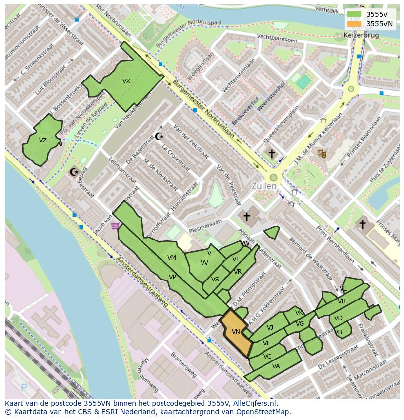 Afbeelding van het postcodegebied 3555 VN op de kaart.