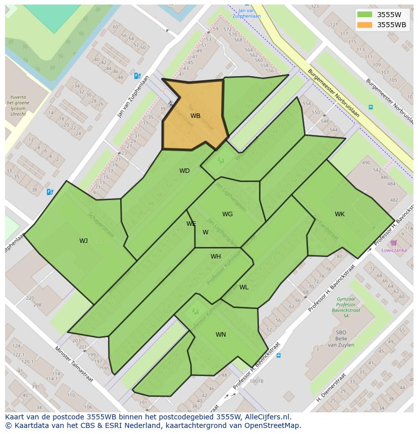 Afbeelding van het postcodegebied 3555 WB op de kaart.