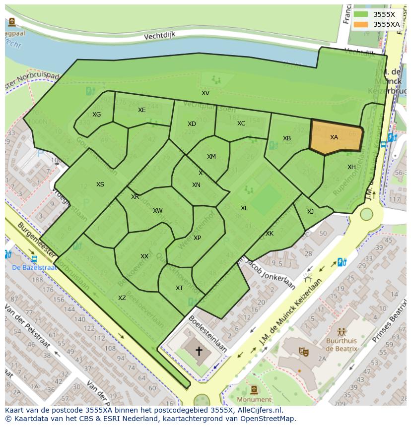 Afbeelding van het postcodegebied 3555 XA op de kaart.