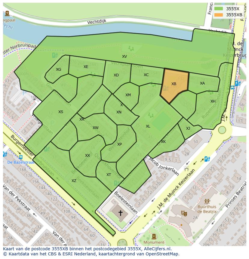 Afbeelding van het postcodegebied 3555 XB op de kaart.