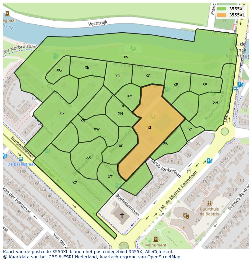 Afbeelding van het postcodegebied 3555 XL op de kaart.