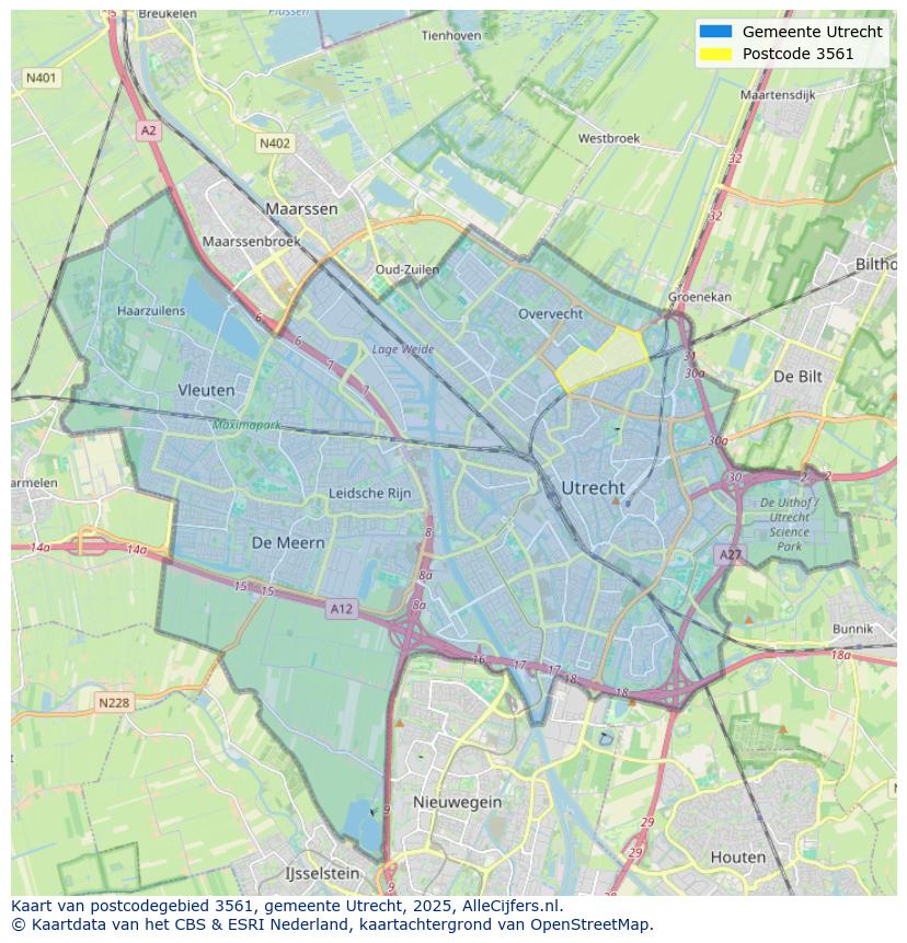Afbeelding van het postcodegebied 3561 op de kaart.