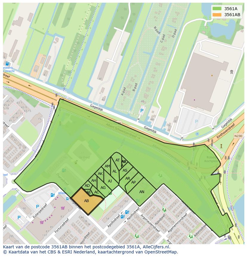 Afbeelding van het postcodegebied 3561 AB op de kaart.