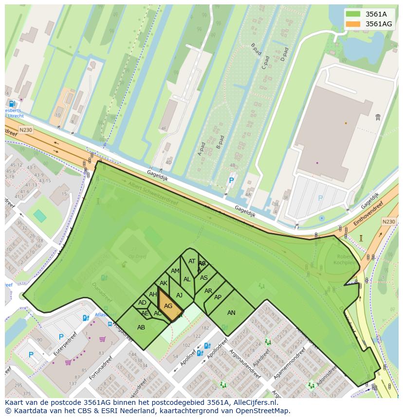 Afbeelding van het postcodegebied 3561 AG op de kaart.