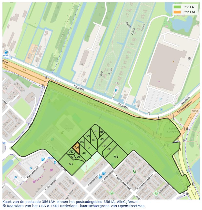 Afbeelding van het postcodegebied 3561 AH op de kaart.