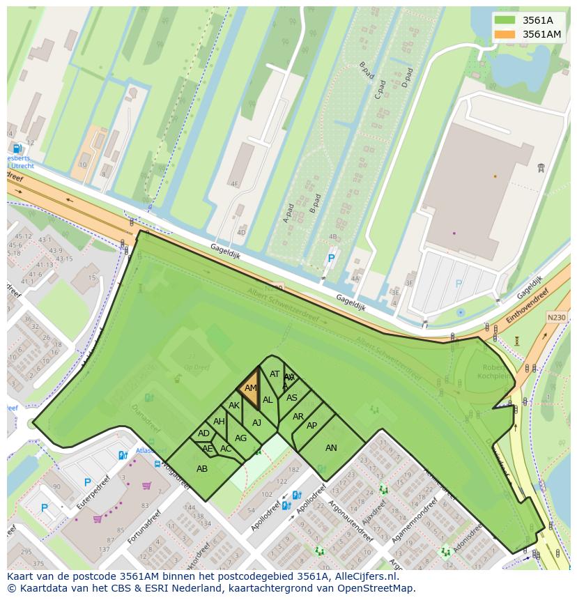 Afbeelding van het postcodegebied 3561 AM op de kaart.