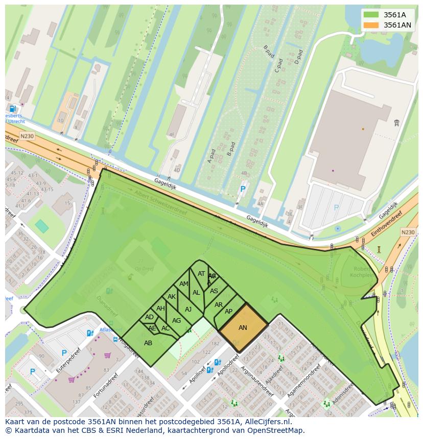 Afbeelding van het postcodegebied 3561 AN op de kaart.
