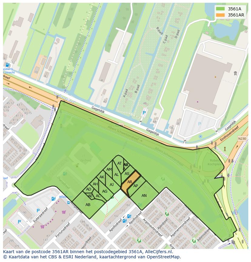Afbeelding van het postcodegebied 3561 AR op de kaart.