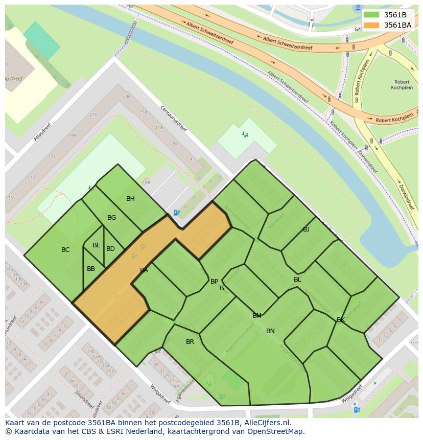 Afbeelding van het postcodegebied 3561 BA op de kaart.