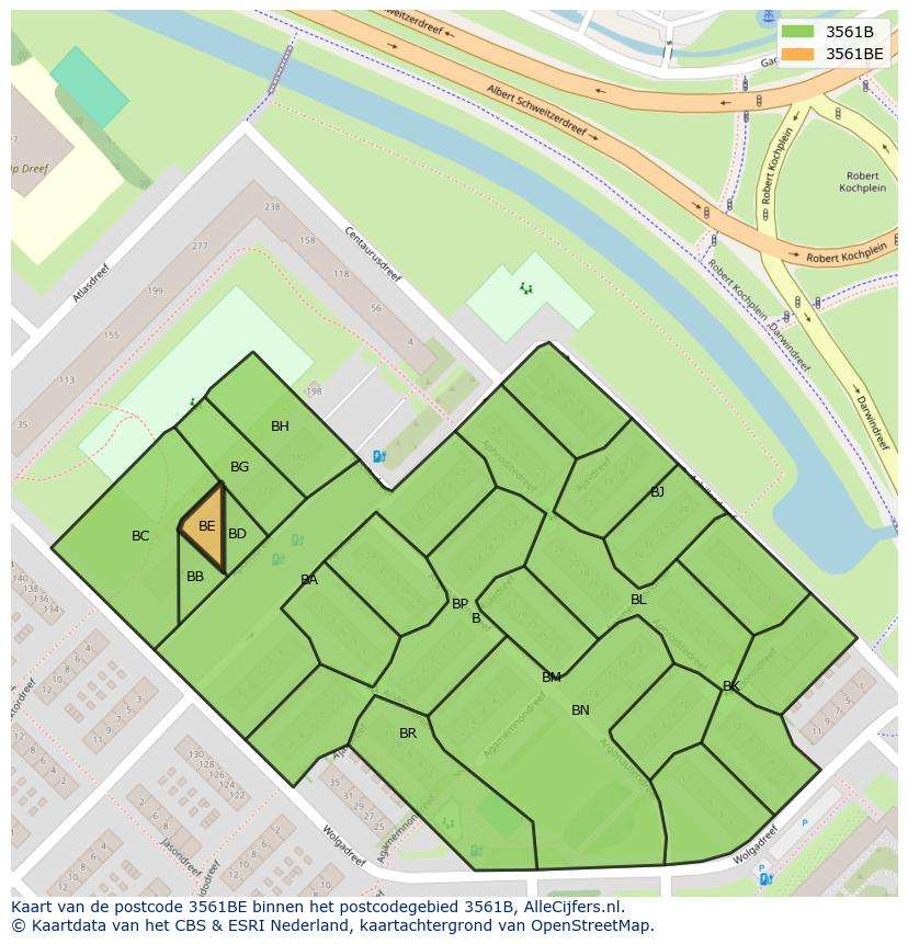 Afbeelding van het postcodegebied 3561 BE op de kaart.