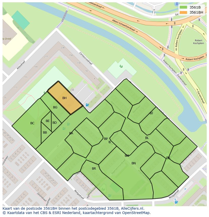 Afbeelding van het postcodegebied 3561 BH op de kaart.