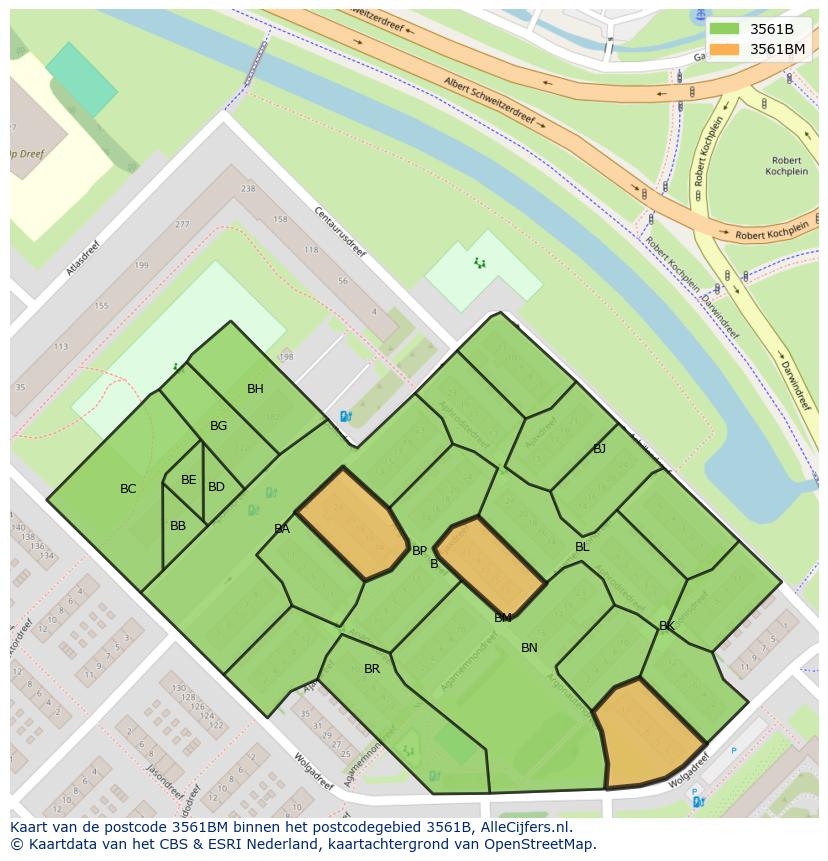Afbeelding van het postcodegebied 3561 BM op de kaart.