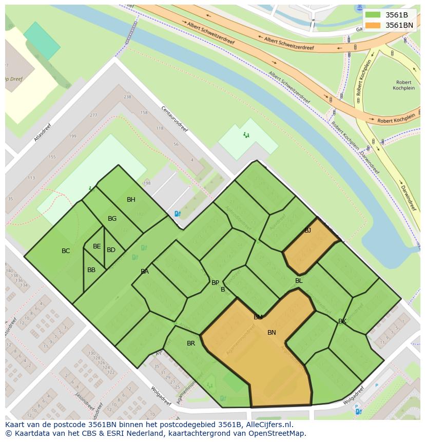 Afbeelding van het postcodegebied 3561 BN op de kaart.