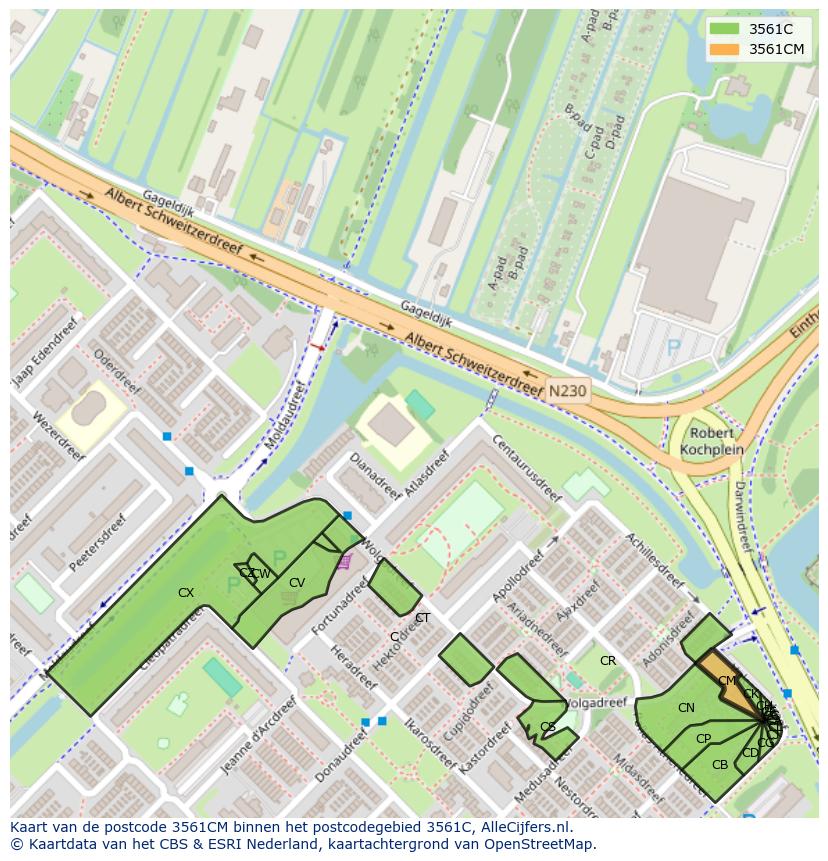Afbeelding van het postcodegebied 3561 CM op de kaart.