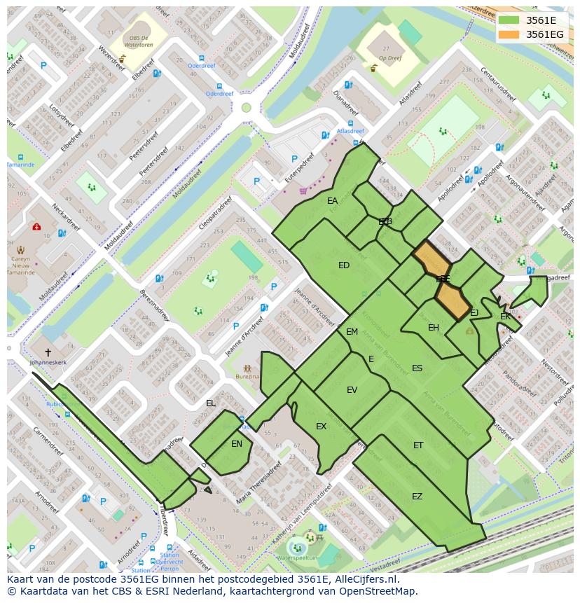 Afbeelding van het postcodegebied 3561 EG op de kaart.