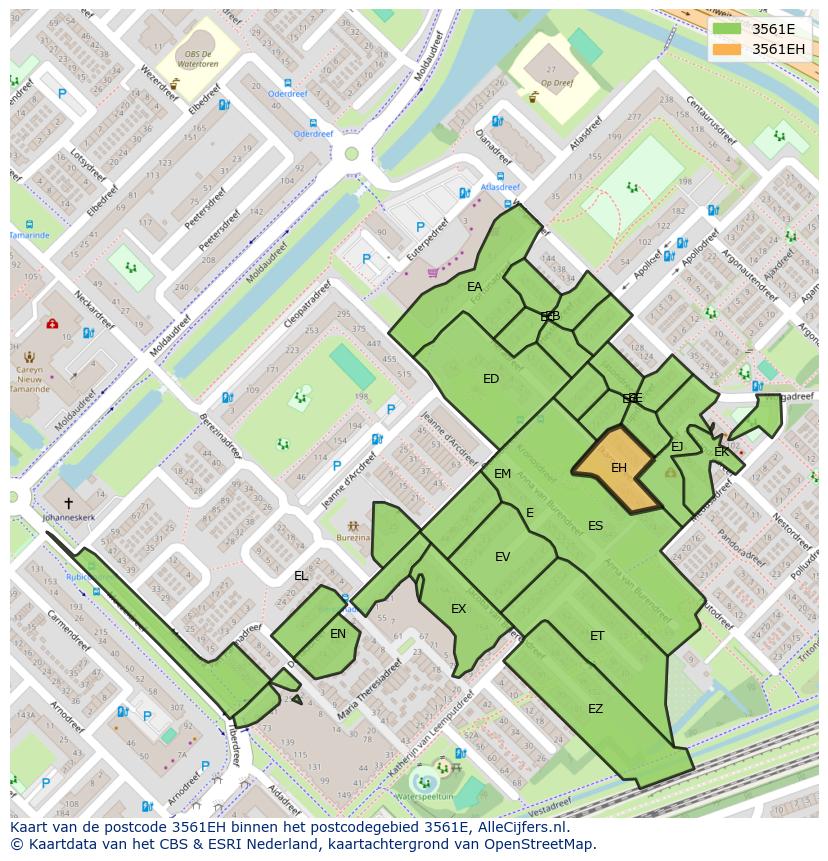 Afbeelding van het postcodegebied 3561 EH op de kaart.