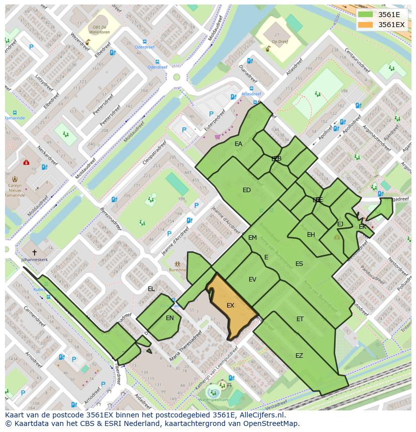Afbeelding van het postcodegebied 3561 EX op de kaart.