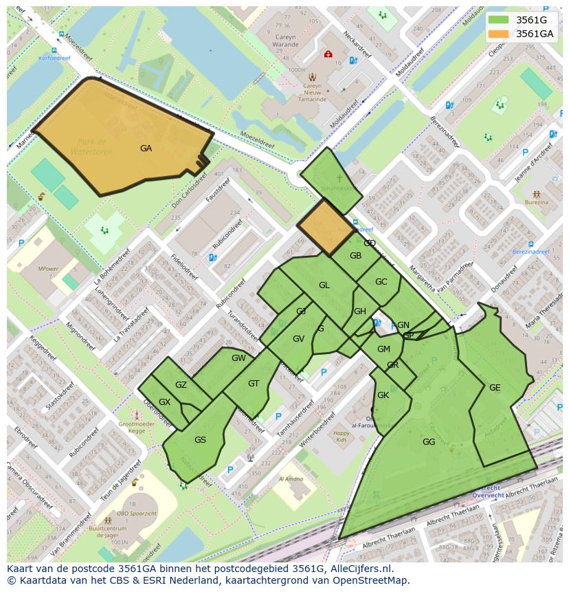 Afbeelding van het postcodegebied 3561 GA op de kaart.