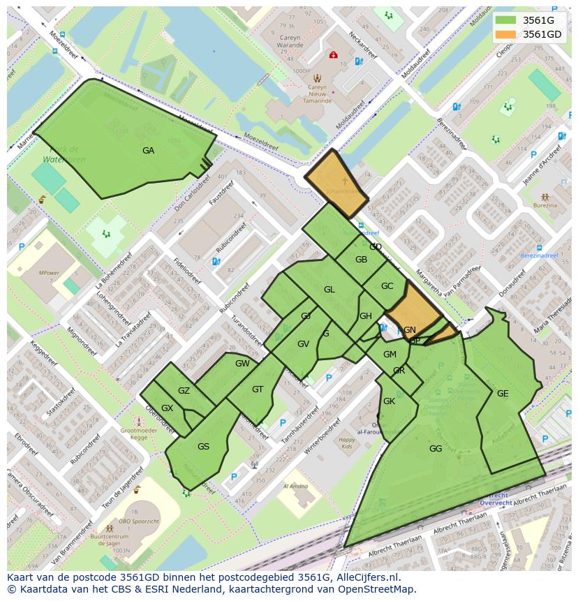 Afbeelding van het postcodegebied 3561 GD op de kaart.