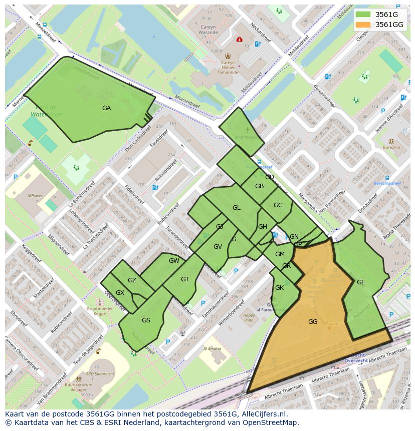 Afbeelding van het postcodegebied 3561 GG op de kaart.