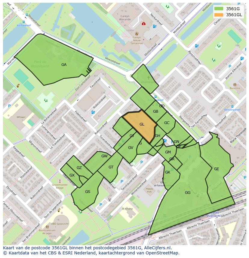 Afbeelding van het postcodegebied 3561 GL op de kaart.
