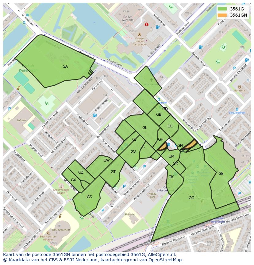 Afbeelding van het postcodegebied 3561 GN op de kaart.