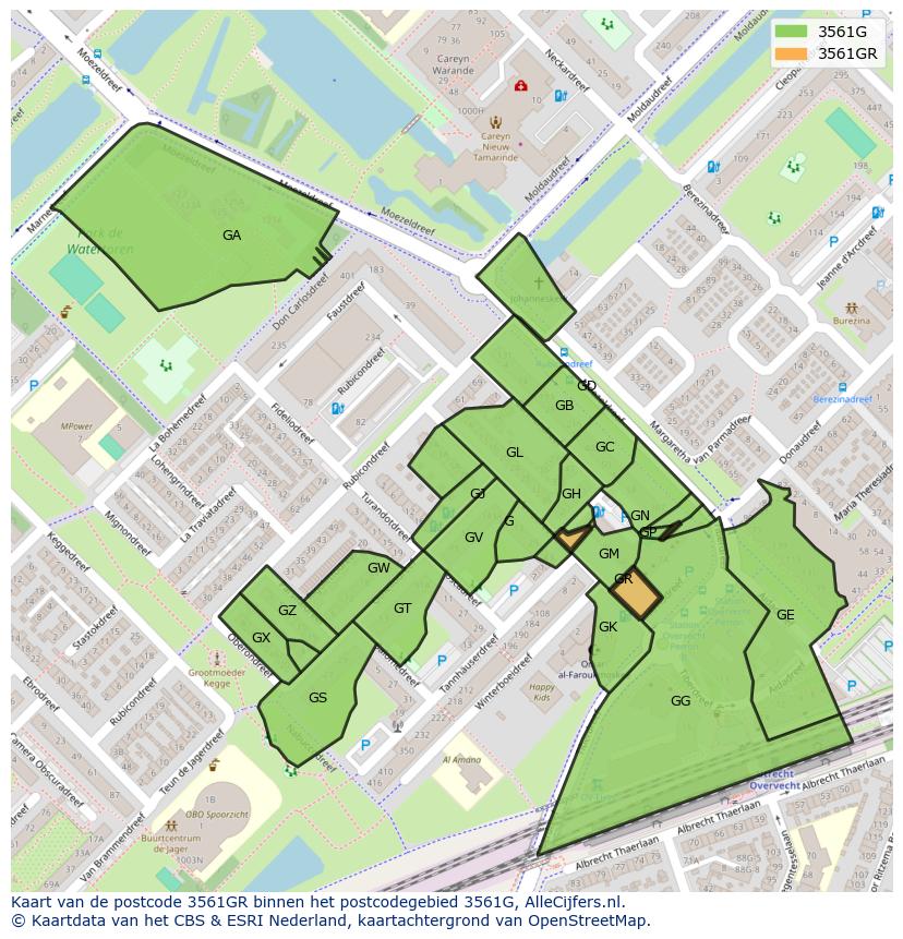 Afbeelding van het postcodegebied 3561 GR op de kaart.