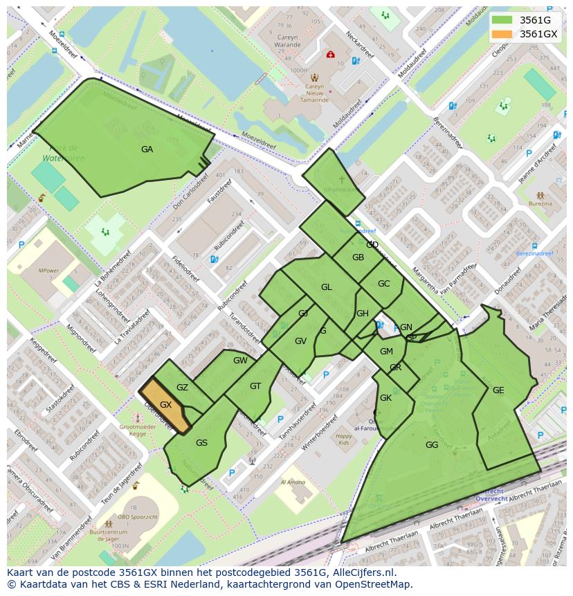Afbeelding van het postcodegebied 3561 GX op de kaart.