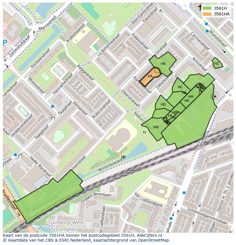 Afbeelding van het postcodegebied 3561 HA op de kaart.