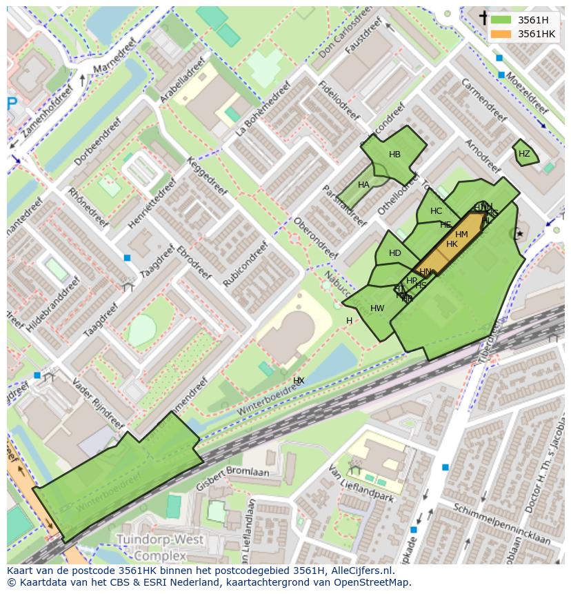 Afbeelding van het postcodegebied 3561 HK op de kaart.