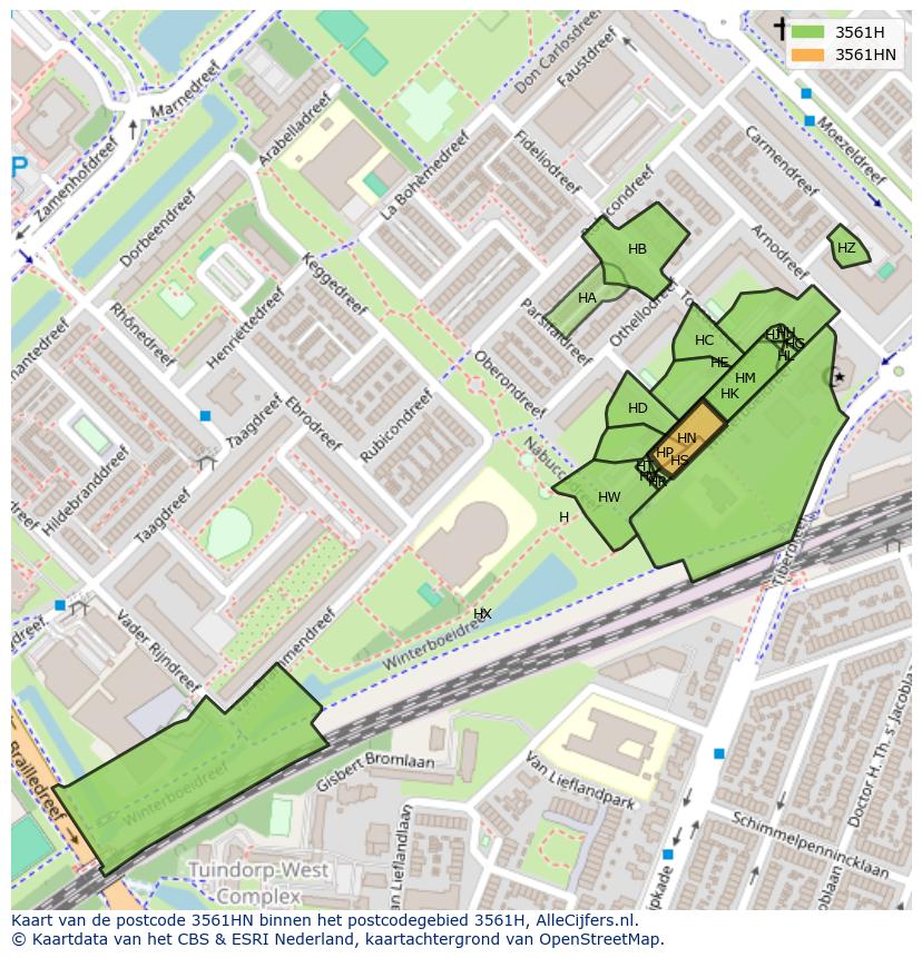 Afbeelding van het postcodegebied 3561 HN op de kaart.