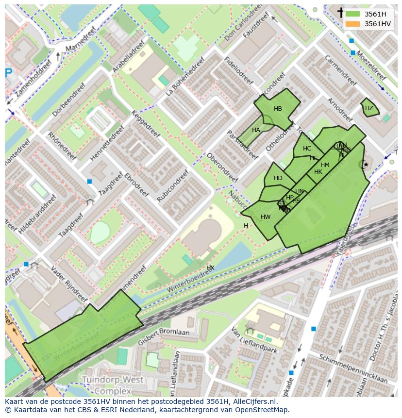 Afbeelding van het postcodegebied 3561 HV op de kaart.