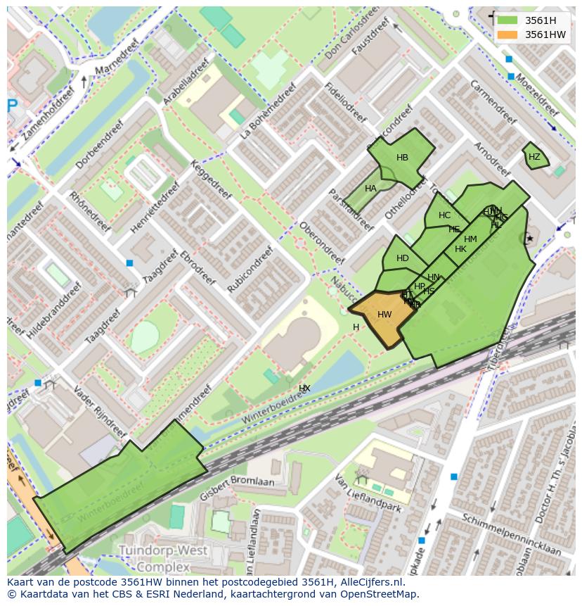 Afbeelding van het postcodegebied 3561 HW op de kaart.