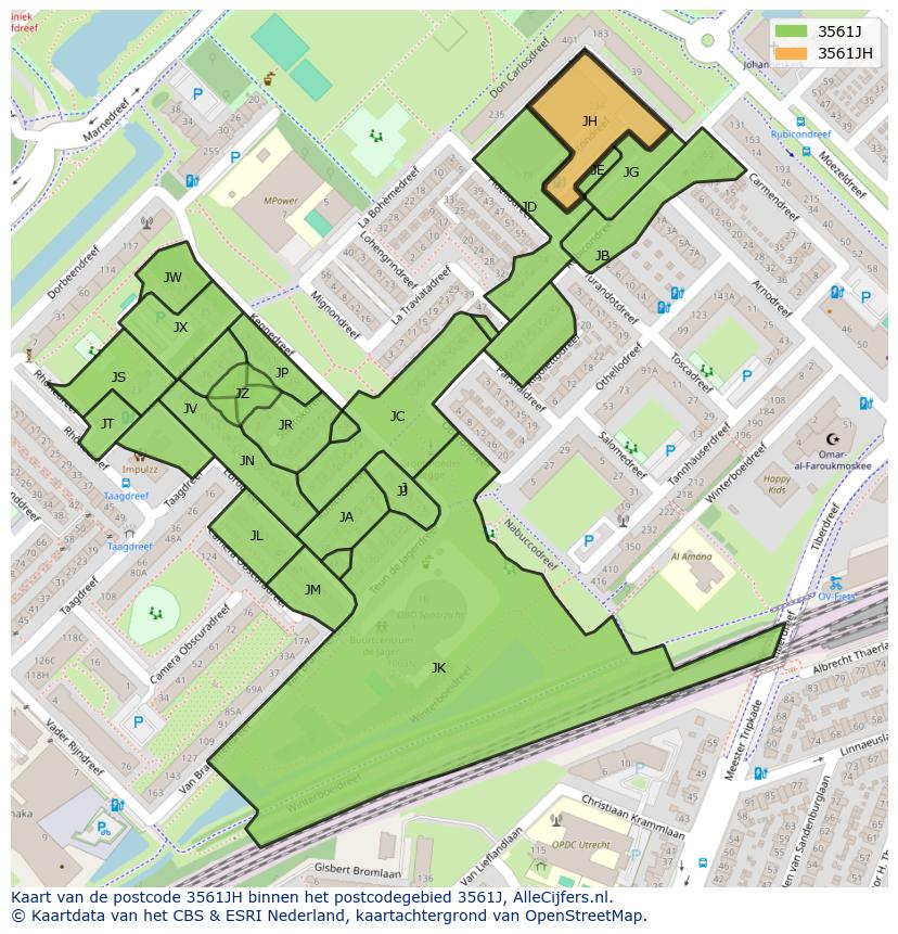 Afbeelding van het postcodegebied 3561 JH op de kaart.