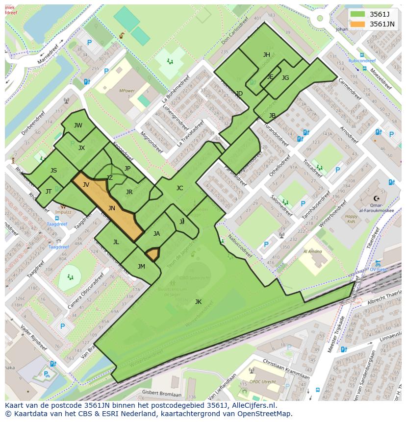 Afbeelding van het postcodegebied 3561 JN op de kaart.