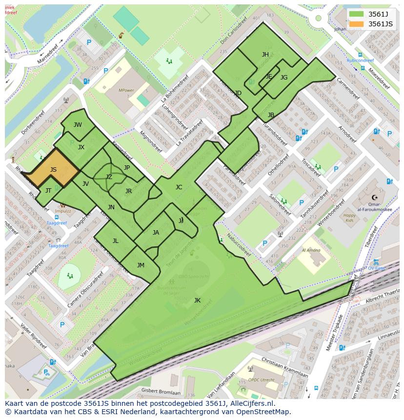 Afbeelding van het postcodegebied 3561 JS op de kaart.