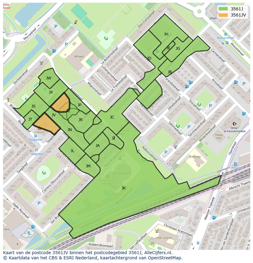 Afbeelding van het postcodegebied 3561 JV op de kaart.