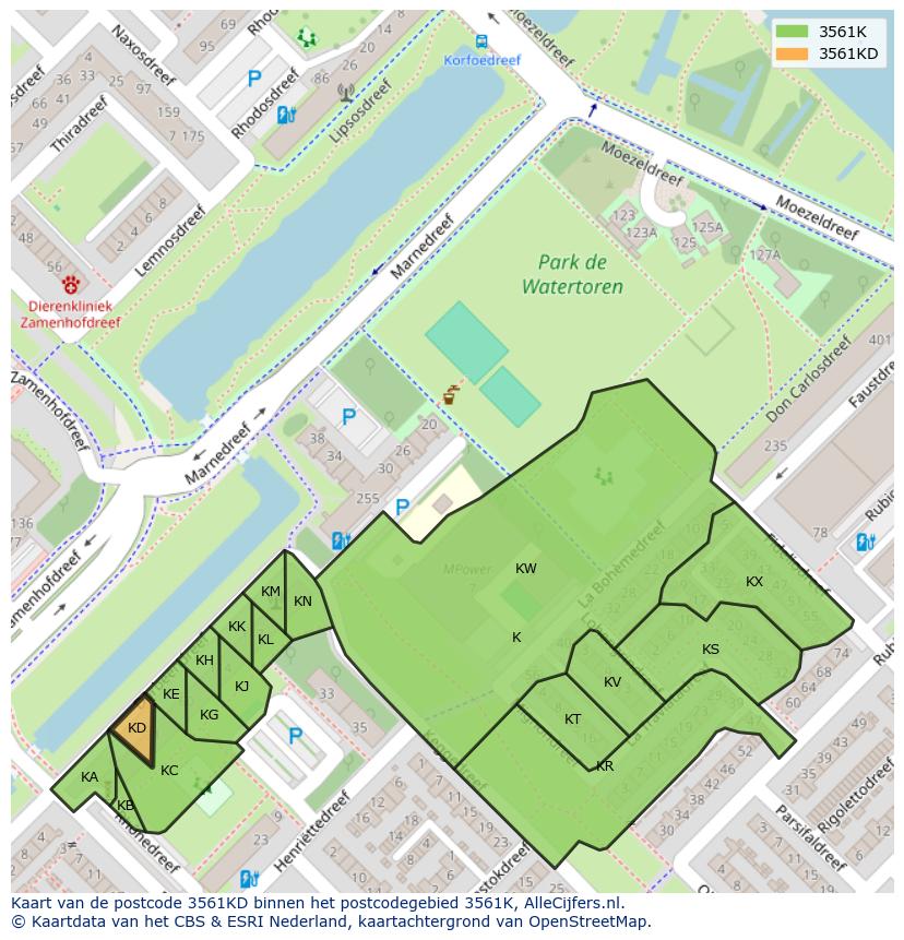 Afbeelding van het postcodegebied 3561 KD op de kaart.