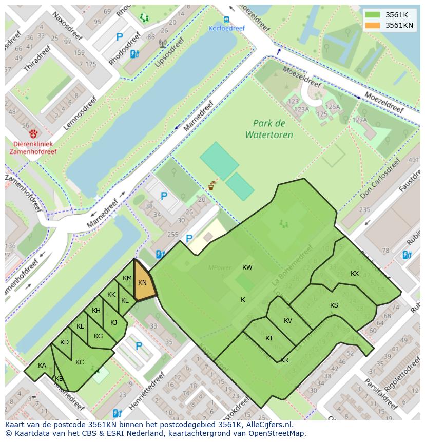 Afbeelding van het postcodegebied 3561 KN op de kaart.